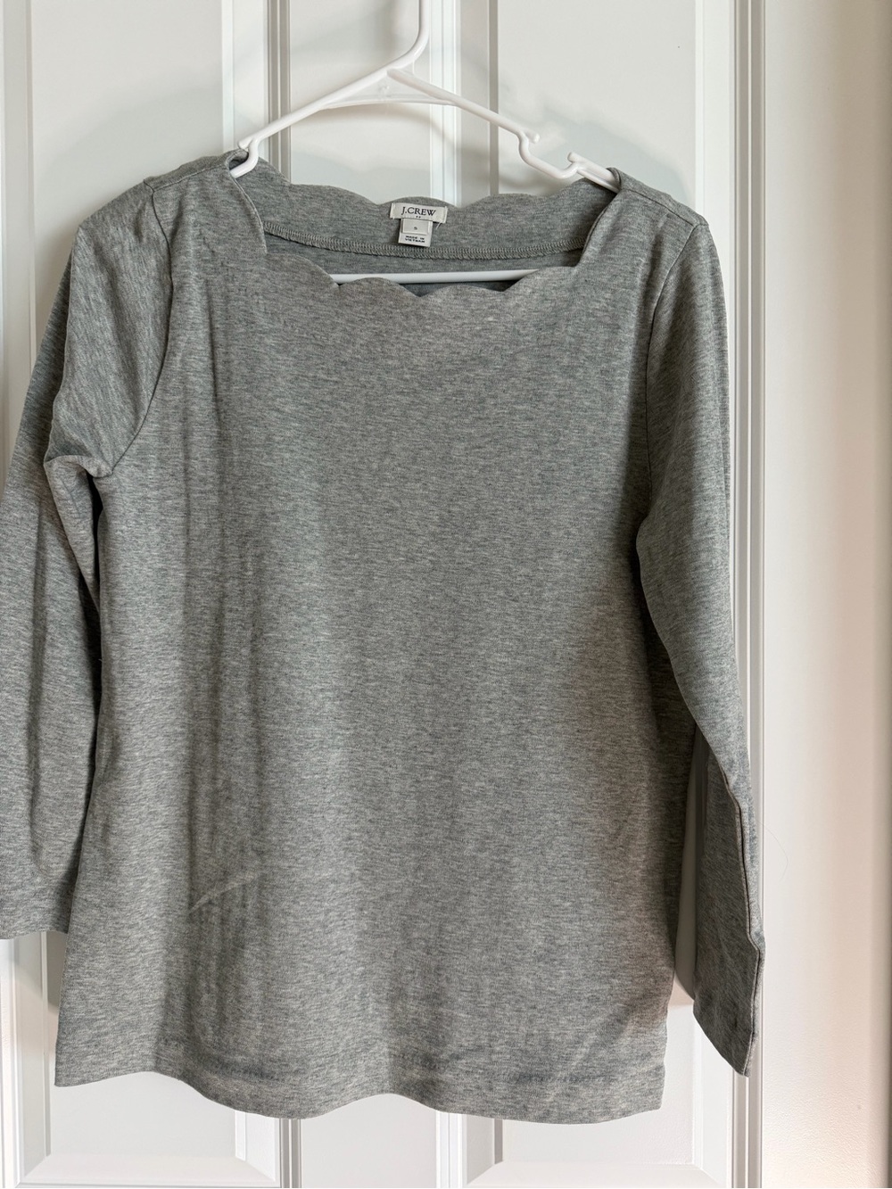 J. Crew Gray Scalloped Neck Long Sleeve Top